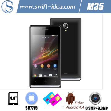Low Price 4.0" Sc7715 3G Dual SIM Android 4.4 Cell Phone with Dual Camera (M35)